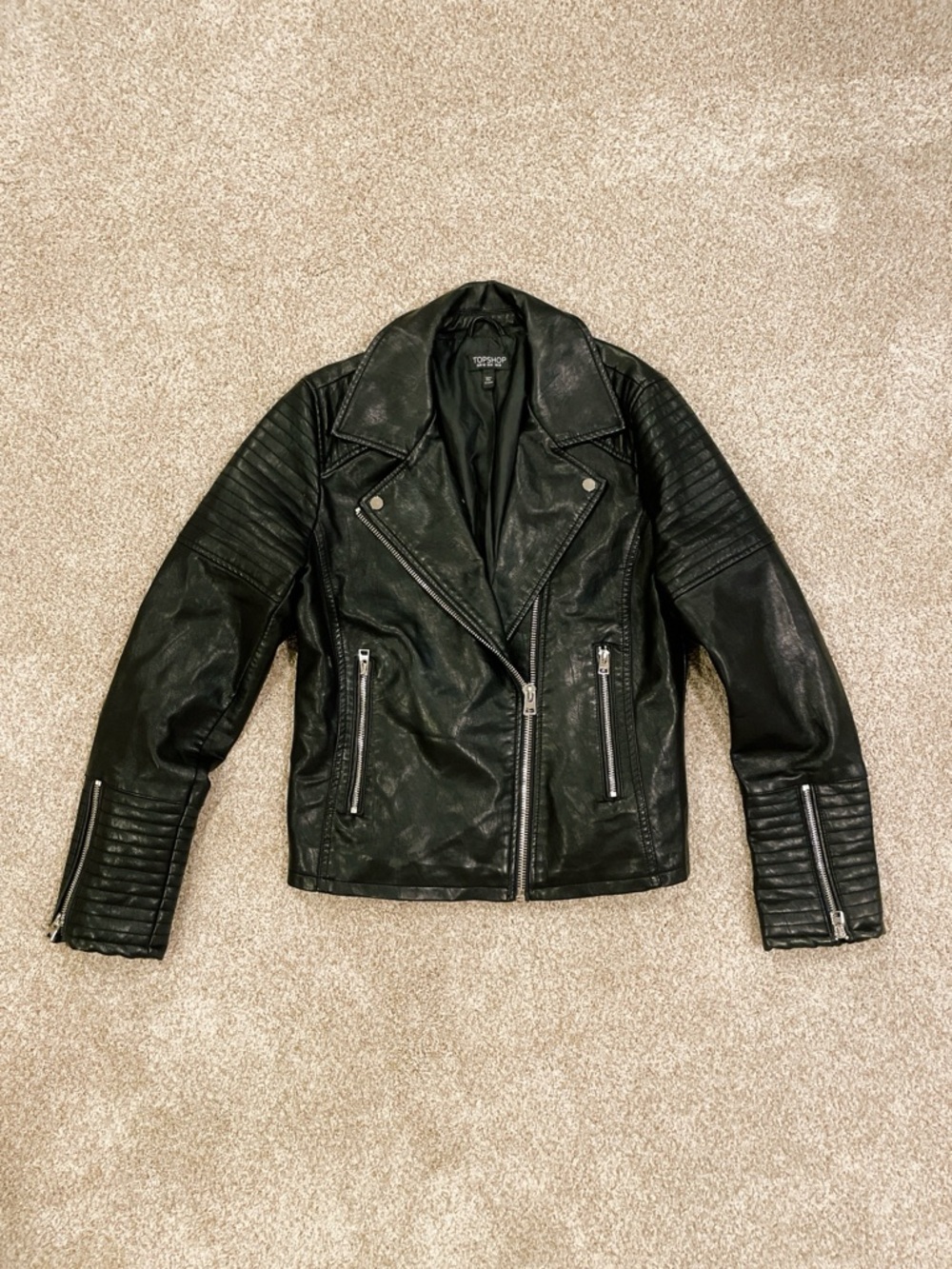 Topshop Black Faux Leather Moto Biker Jacket Women's Size 8 US / 12 UK